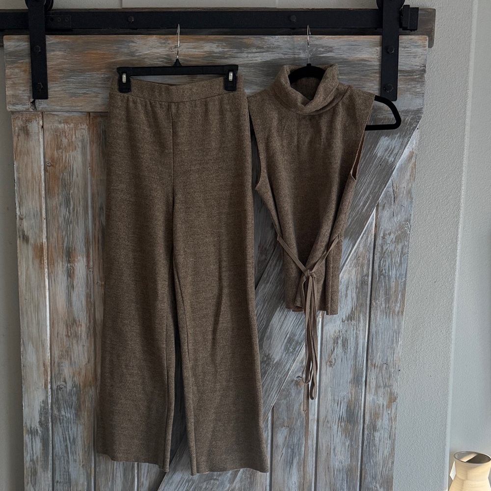 Zara Tan Wide Leg Pants and Sleeveless Top Set